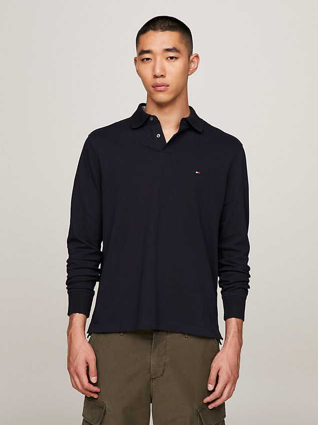 blue 1985 collection long sleeve regular fit polo for men tommy hilfiger