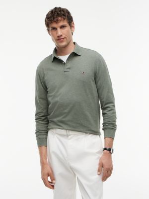 green 1985 regular fit long sleeve polo shirt for men tommy hilfiger