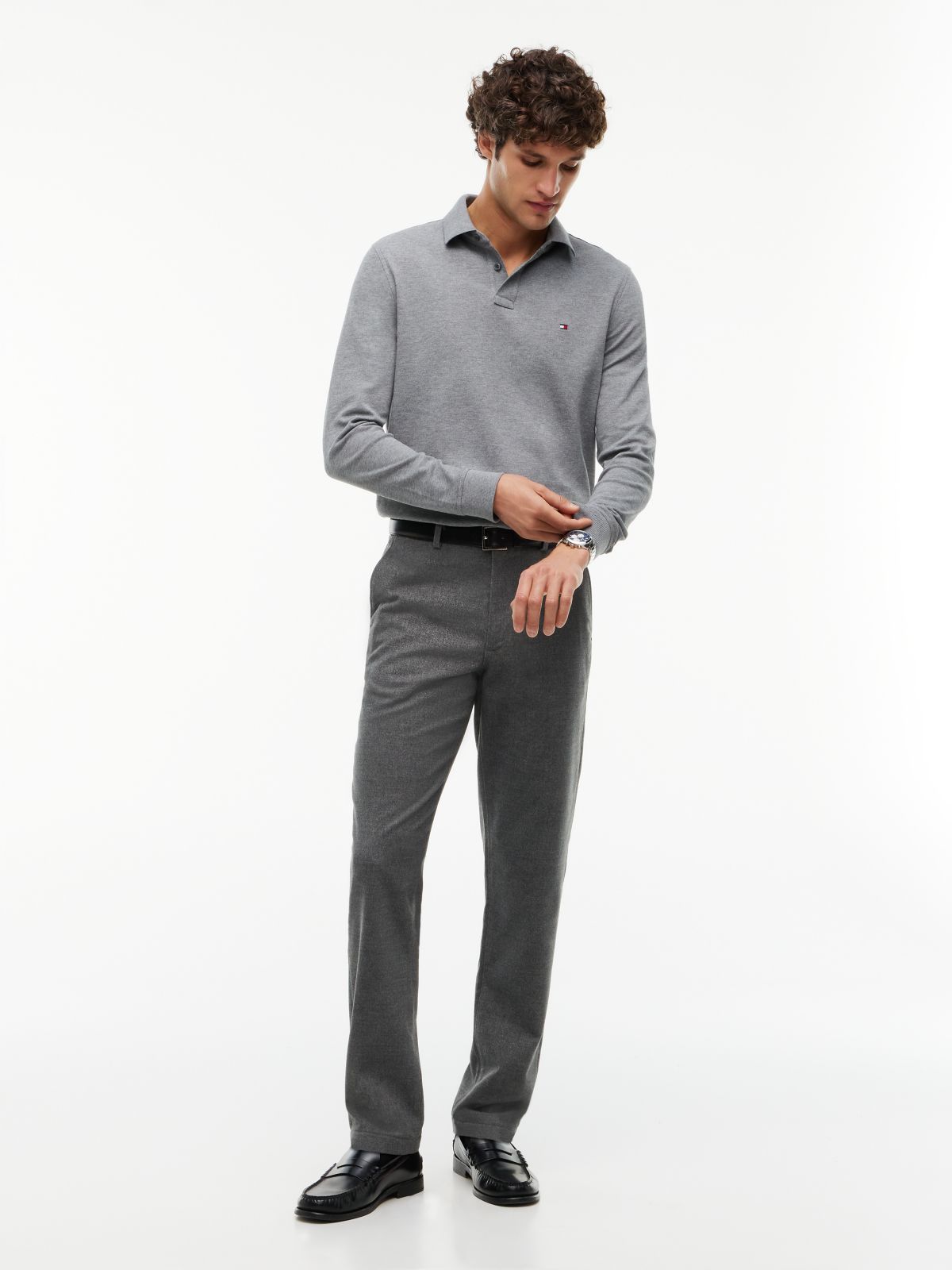 1985 Regular Fit Long Sleeve Polo Shirt — Grey