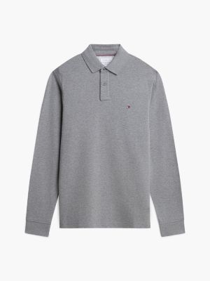 grey 1985 regular fit long sleeve polo shirt for men tommy hilfiger
