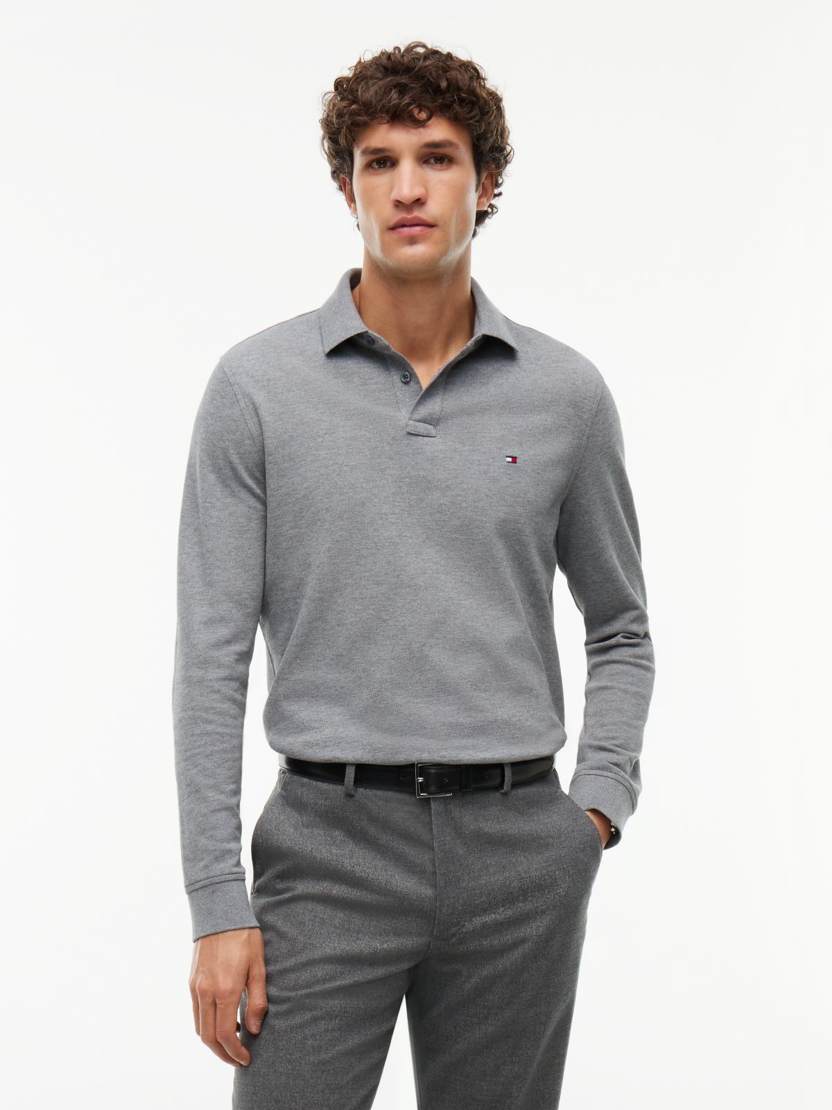 1985 Regular Fit Long Sleeve Polo Shirt — Grey
