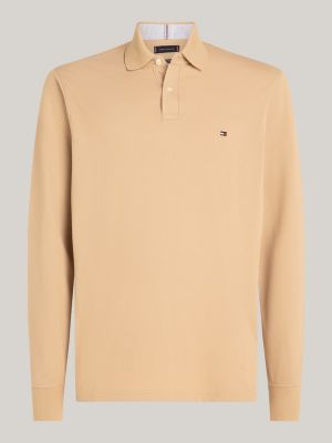 beige 1985 collection long sleeve regular polo shirt for men tommy hilfiger