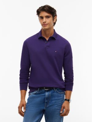 purple 1985 regular fit long sleeve polo shirt for men tommy hilfiger