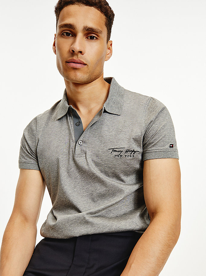 grey 1985 elevated slim fit polo for men tommy hilfiger