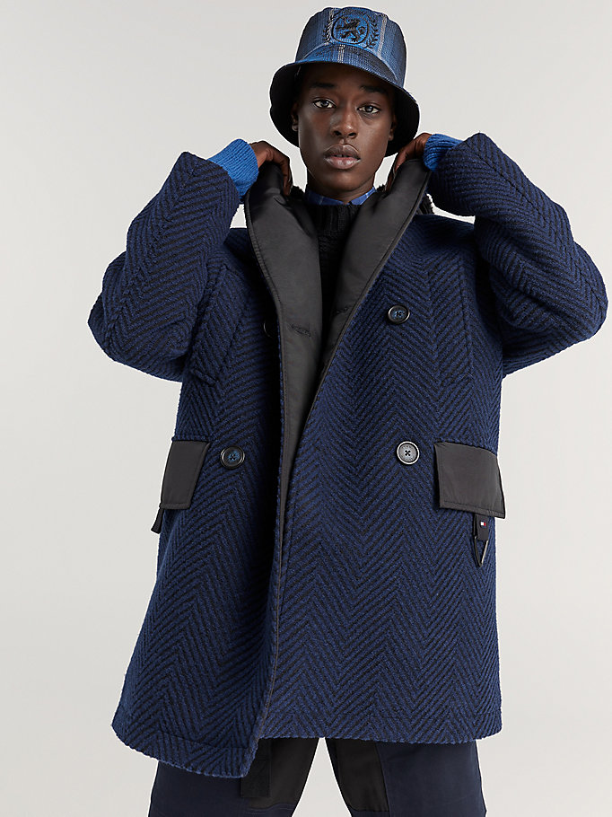 blue sherpa neckline pea coat for men tommy hilfiger