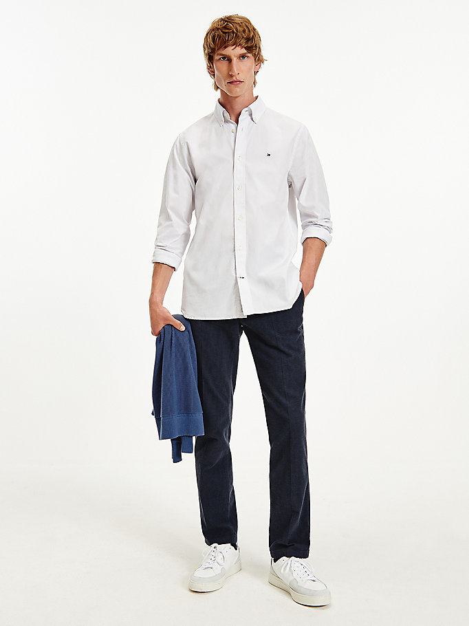 wit natural soft regular fit overhemd met print voor heren - tommy hilfiger