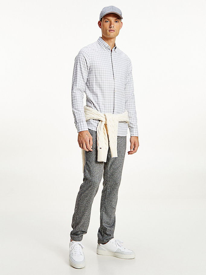 grey check print slim fit cotton shirt for men tommy hilfiger