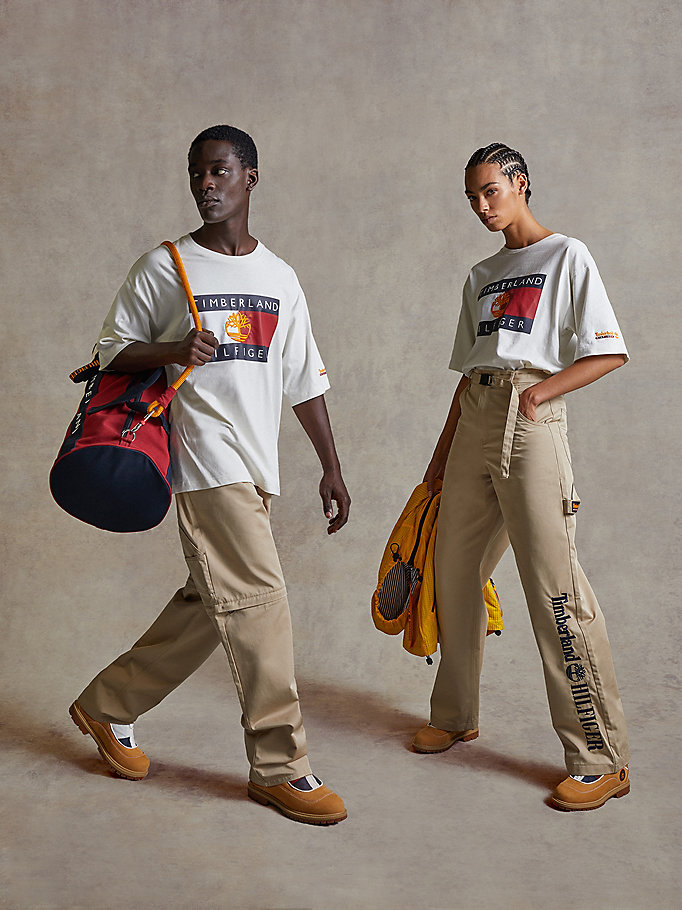 wit tommyxtimberland uniseks relaxed fit t-shirt voor heren - tommy hilfiger