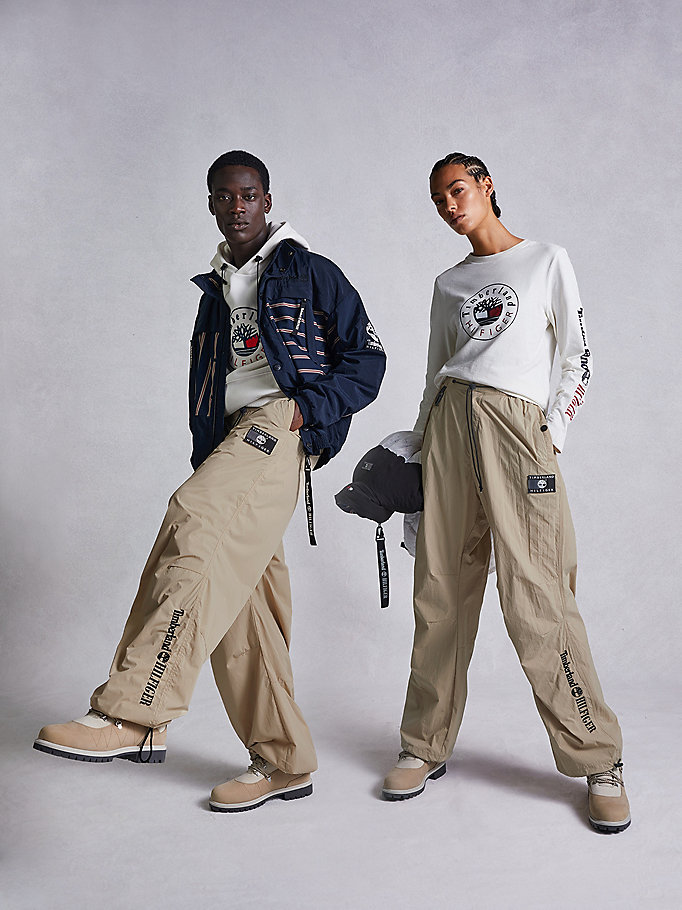 khaki tommyxtimberland dual gender parachute trousers for men tommy hilfiger