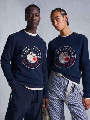 blue tommyxtimberland dual gender logo sweatshirt for men tommy hilfiger