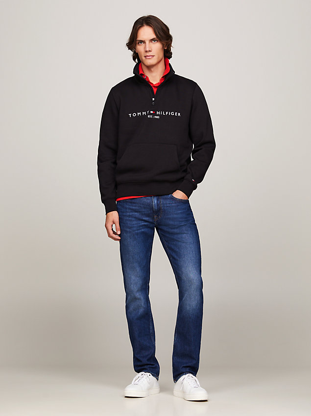 black sweatshirt met korte ritssluiting en logo voor heren - tommy hilfiger