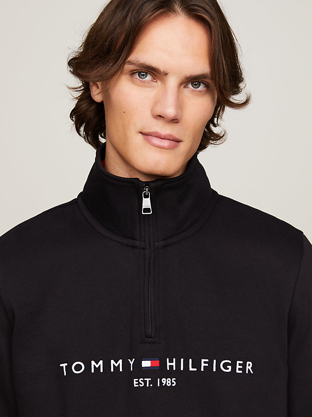 black sweatshirt met korte ritssluiting en logo voor heren - tommy hilfiger
