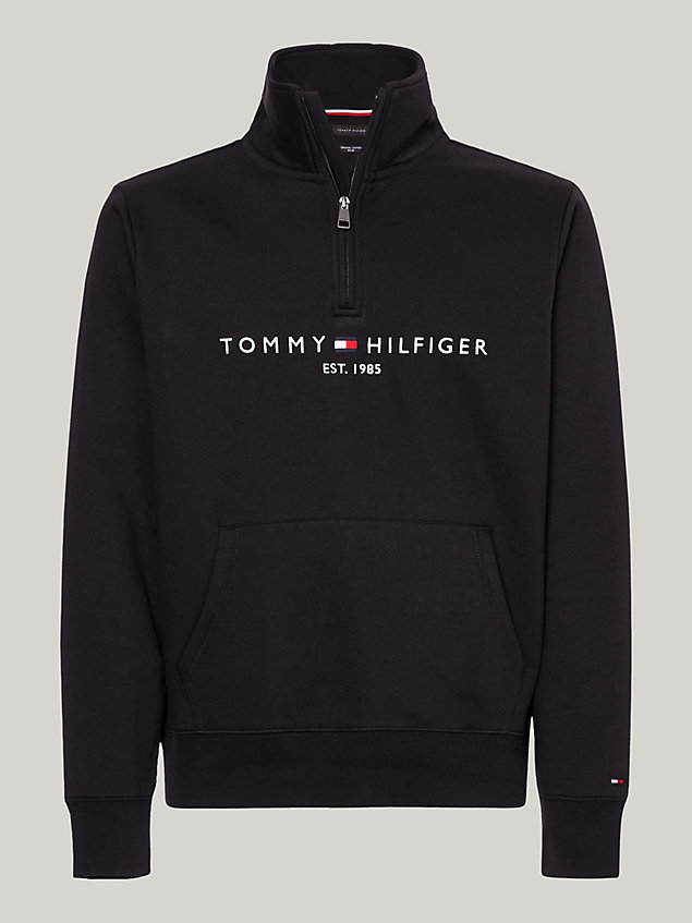 black quarter-zip logo sweatshirt for men tommy hilfiger