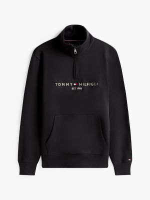 black logo embroidery half-zip jumper for men tommy hilfiger
