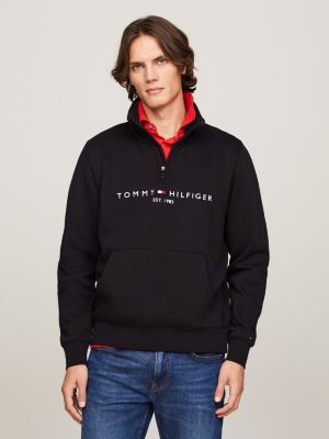 Quarter Zip Mock Turtleneck Sweatshirt Black Tommy Hilfiger