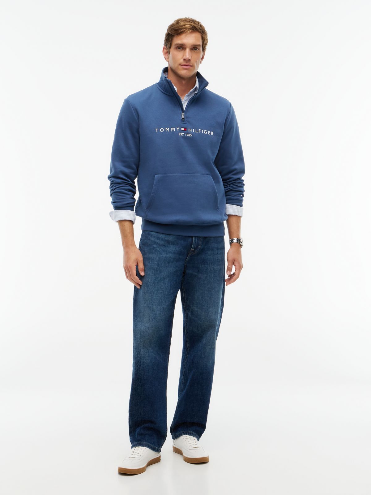 Logo Fleece Quarter-Zip Sweatshirt — Blue