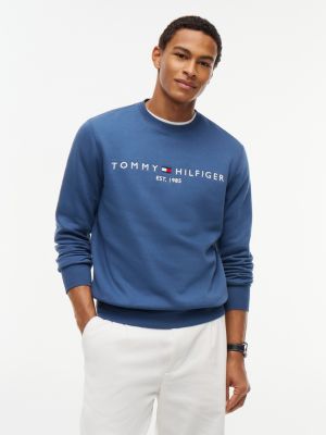 blue fleece sweatshirt met logo en kwartrits voor heren - tommy hilfiger