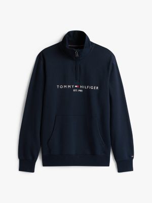 blauw trui met halve rits en geborduurd logo voor heren - tommy hilfiger
