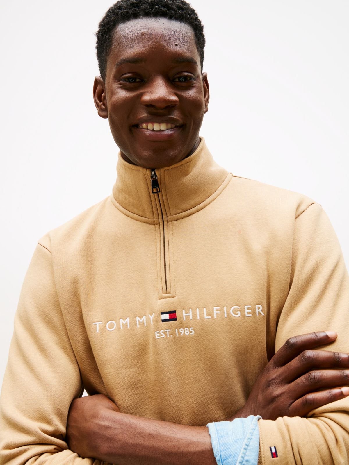 Logo Fleece Quarter-Zip Sweatshirt — Beige