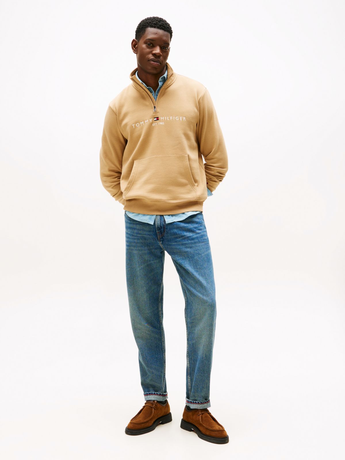 Logo Fleece Quarter-Zip Sweatshirt — Beige