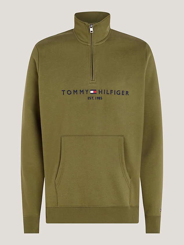 green sweatshirt met korte ritssluiting en logo voor heren - tommy hilfiger