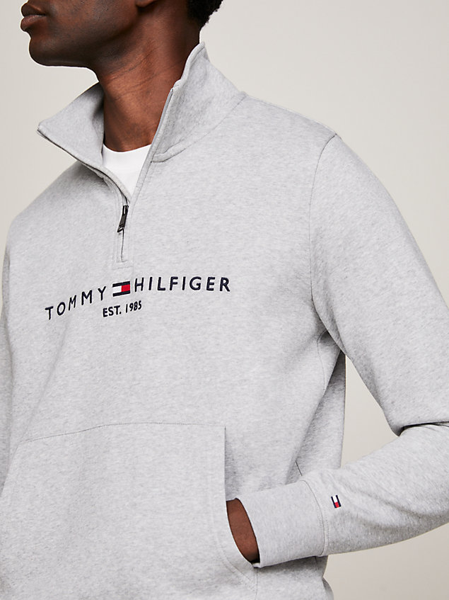 grey sweatshirt met korte ritssluiting en logo voor heren - tommy hilfiger