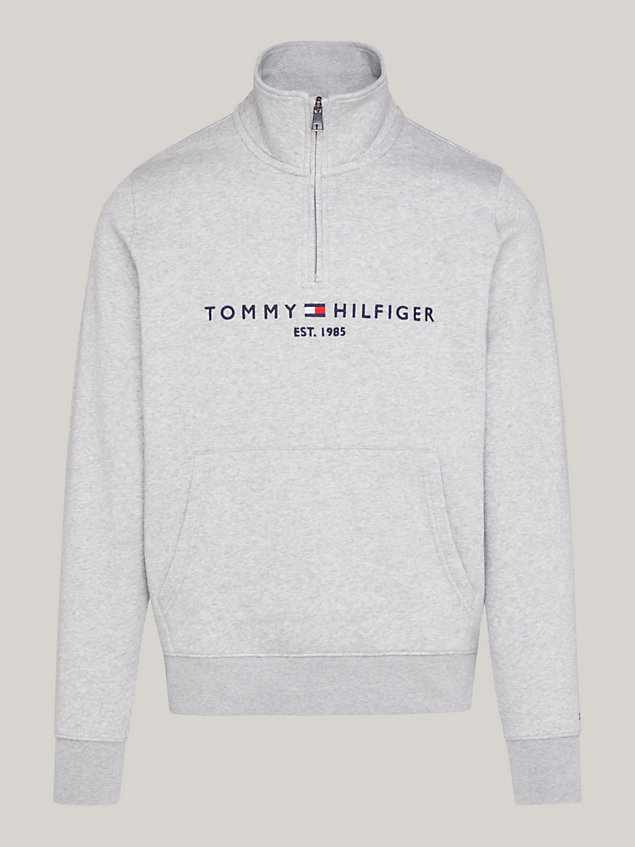 grey sweatshirt met korte ritssluiting en logo voor heren - tommy hilfiger