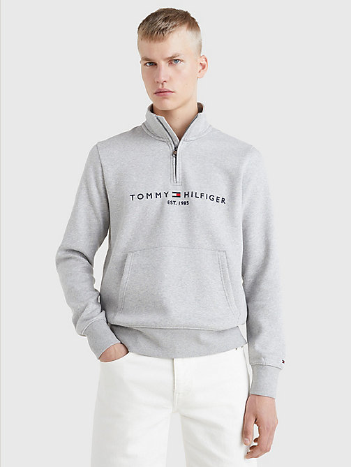 grijs flex fleece sweatshirt met halve rits voor heren - tommy hilfiger