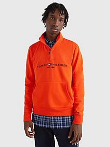 orange flex fleece half-zip sweatshirt for men tommy hilfiger