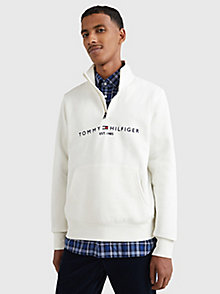 wit flex fleece sweatshirt met halve rits voor heren - tommy hilfiger
