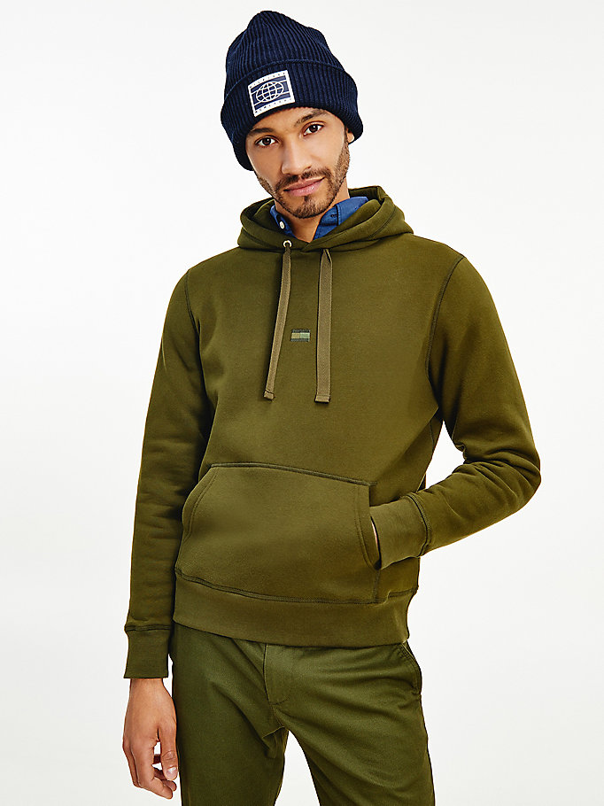brown peached fleece hoody for men tommy hilfiger