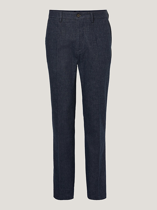blue denton brushed fitted straight trousers for men tommy hilfiger