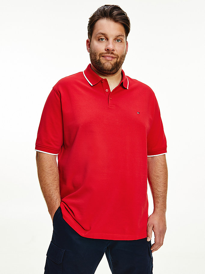 red plus contrast tipped regular fit polo for men tommy hilfiger