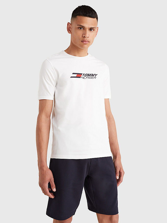 white sport organic cotton logo t-shirt for men tommy hilfiger