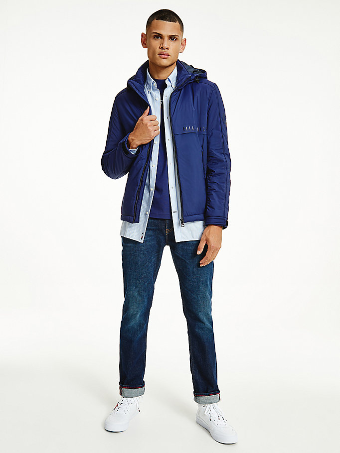 giacca in nylon con cappuccio rimovibile blu da uomo tommy hilfiger