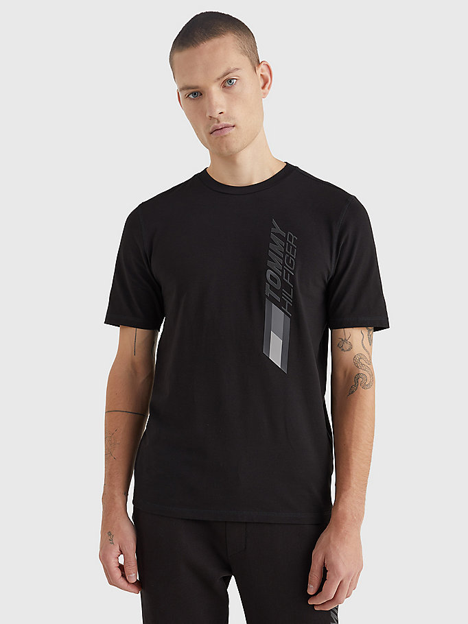 t-shirt de sport en coton bio stretch noir pour hommes tommy hilfiger