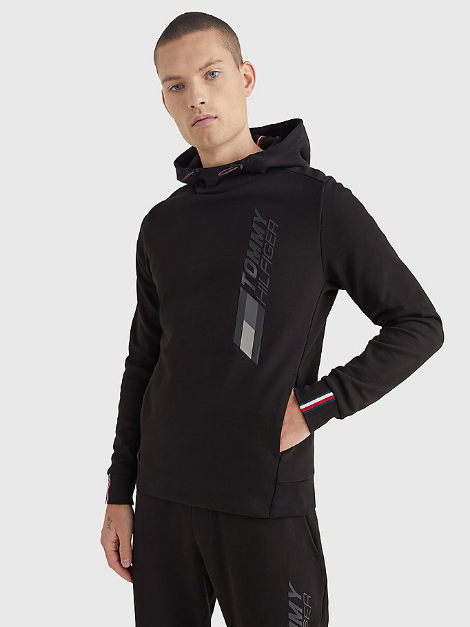 zwart sport hoodie met logo en trekkoord voor men - tommy hilfiger