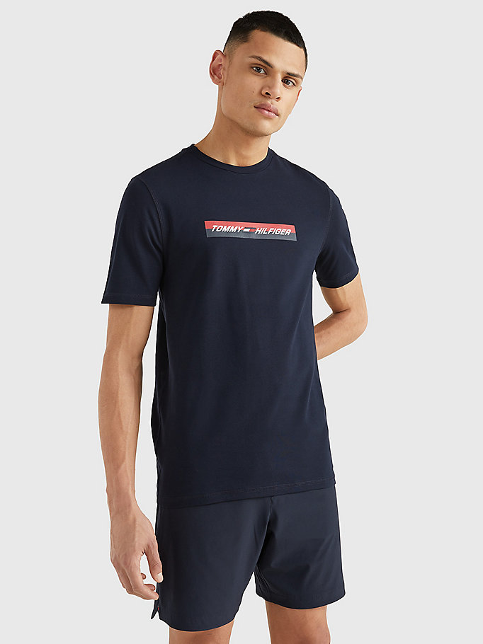 blau sport t-shirt aus bio-baumwolle mit stretch für herren - tommy hilfiger