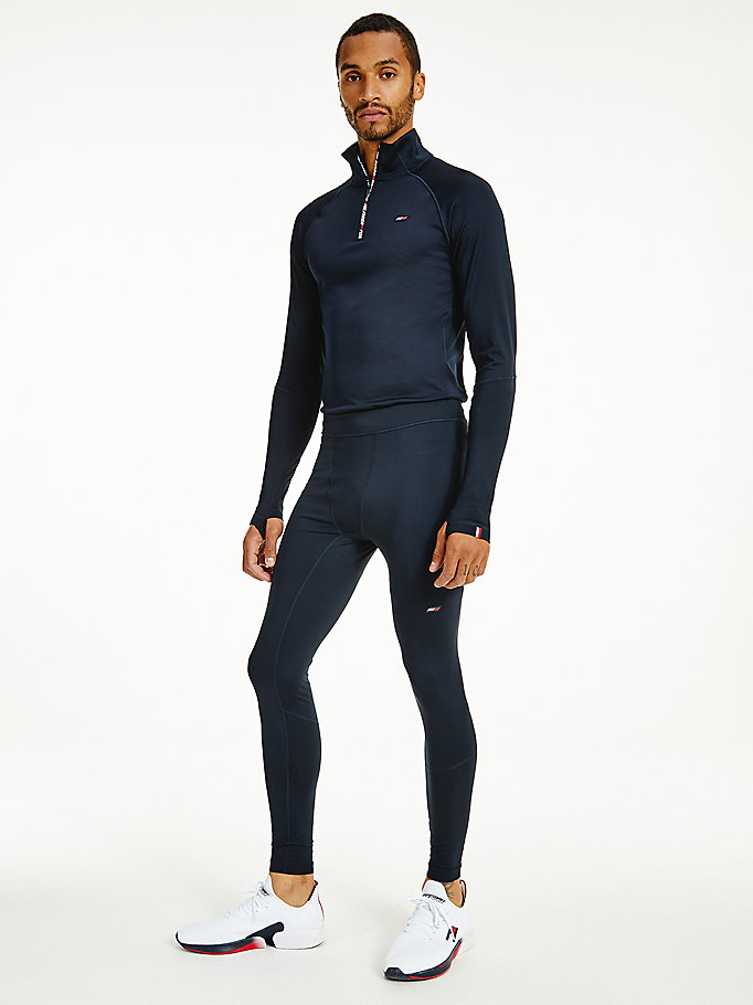 blau sport essential leggings mit gummiertem logo für herren - tommy hilfiger