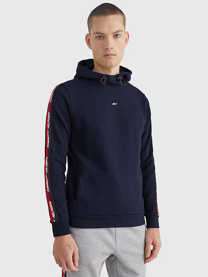 blau sport hoodie mit logo-tape für men - tommy hilfiger