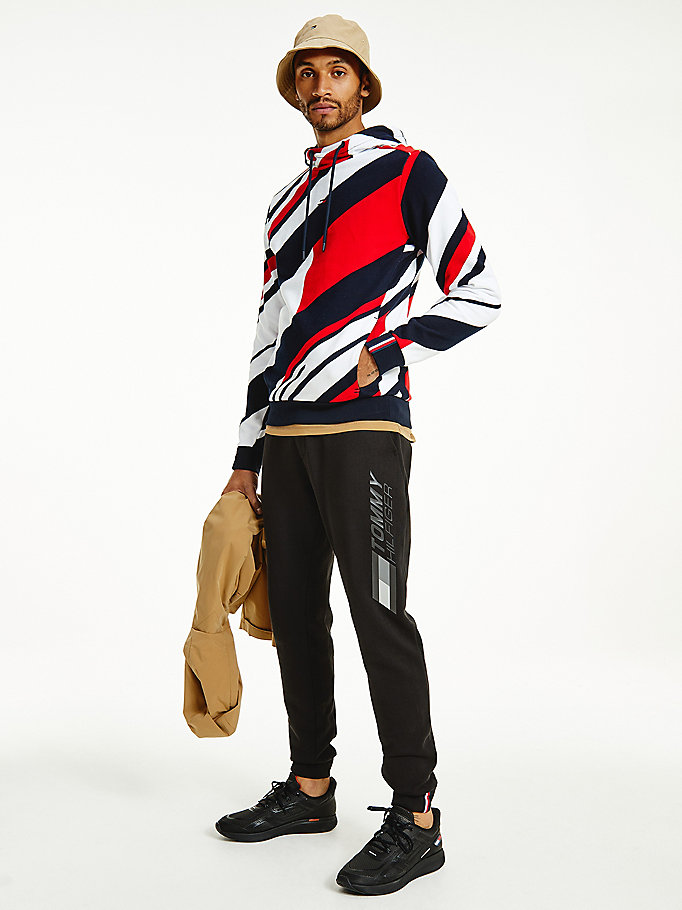 red organic cotton colour-blocked hoody for men tommy hilfiger
