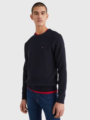 Knitted Grid Check Crew Neck Jumper | BLUE | Tommy Hilfiger