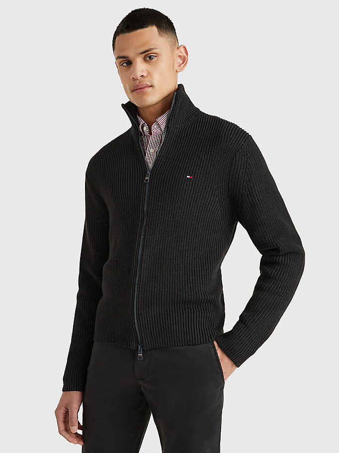 pullover relaxed fit a coste con zip nero da uomo tommy hilfiger
