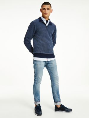 Trui met visgraattextuur en halve rits | BLAUW | Tommy Hilfiger