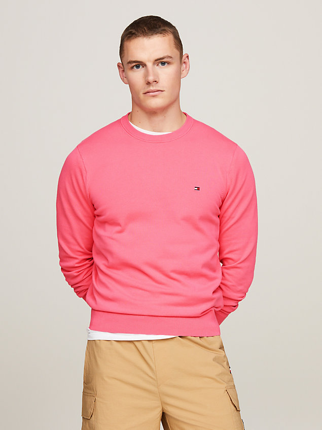 pink sweter z okrągłym dekoltem 1985 collection dla mężczyźni - tommy hilfiger