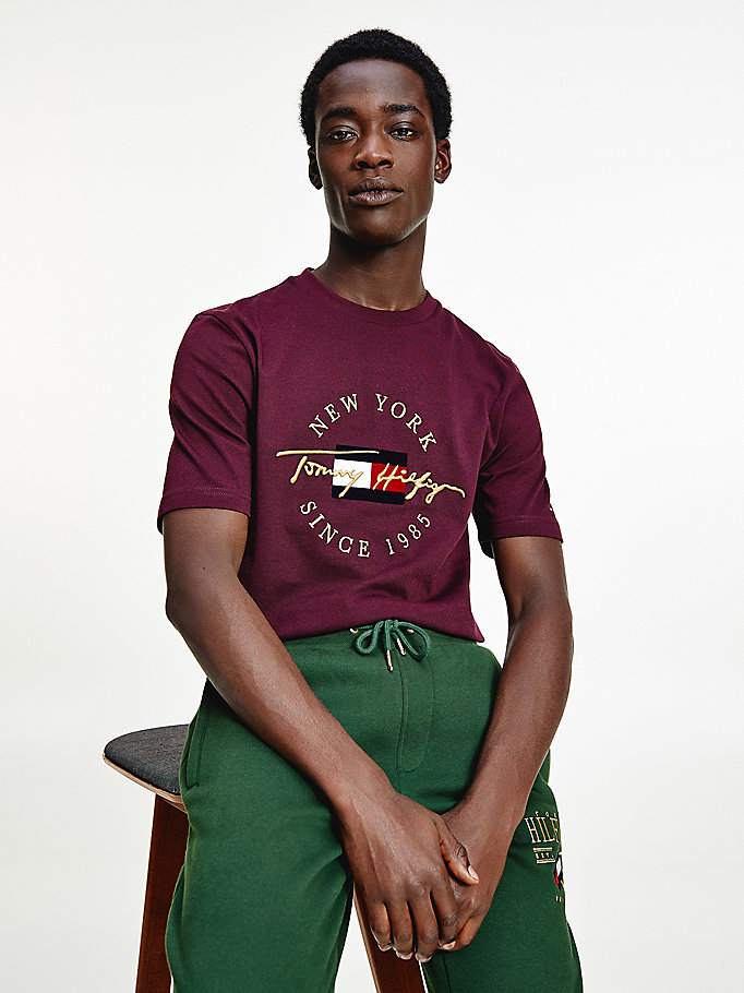 t-shirt icons exclusive en coton bio rouge pour men tommy hilfiger