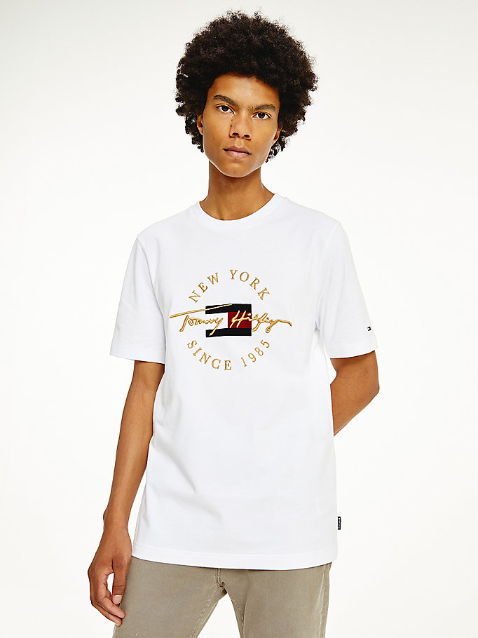 t-shirt icons exclusive in cotone biologico bianco da men tommy hilfiger