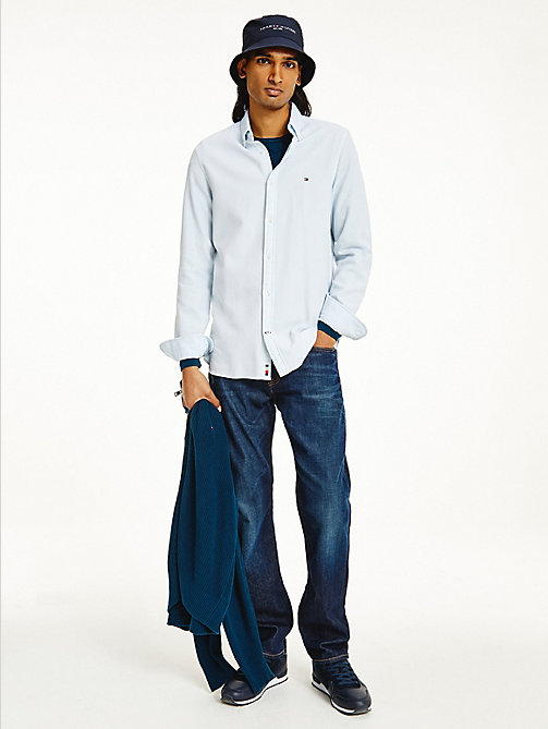 blue 4-way stretch dobby slim fit shirt for men tommy hilfiger