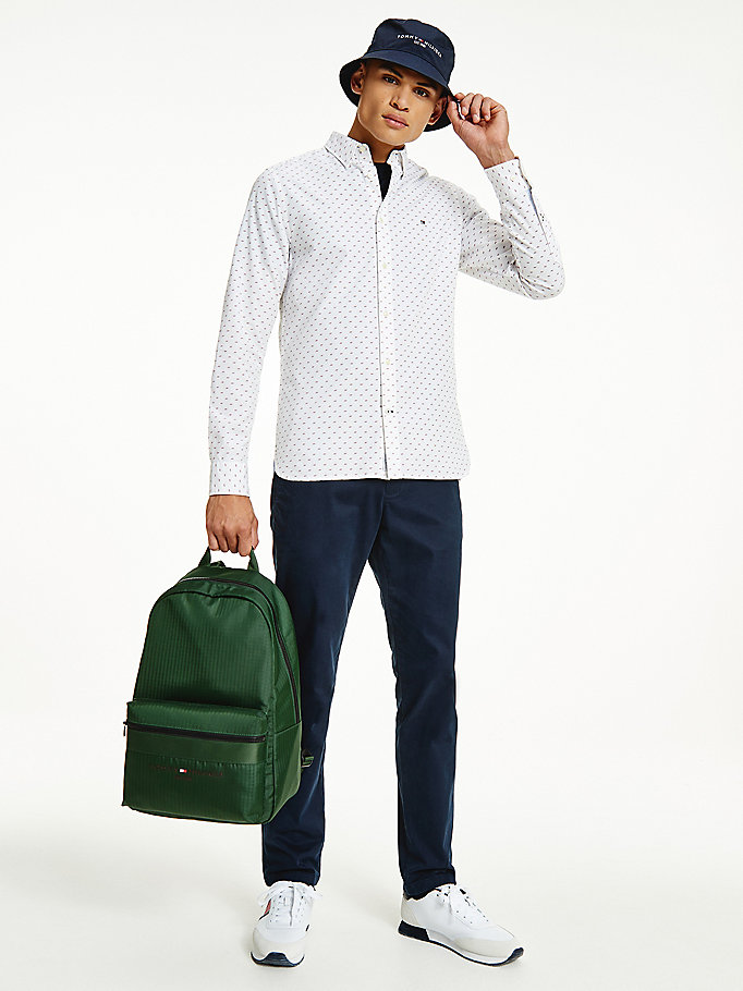 chemise ajustée à micro-motif en popeline blanc pour hommes tommy hilfiger