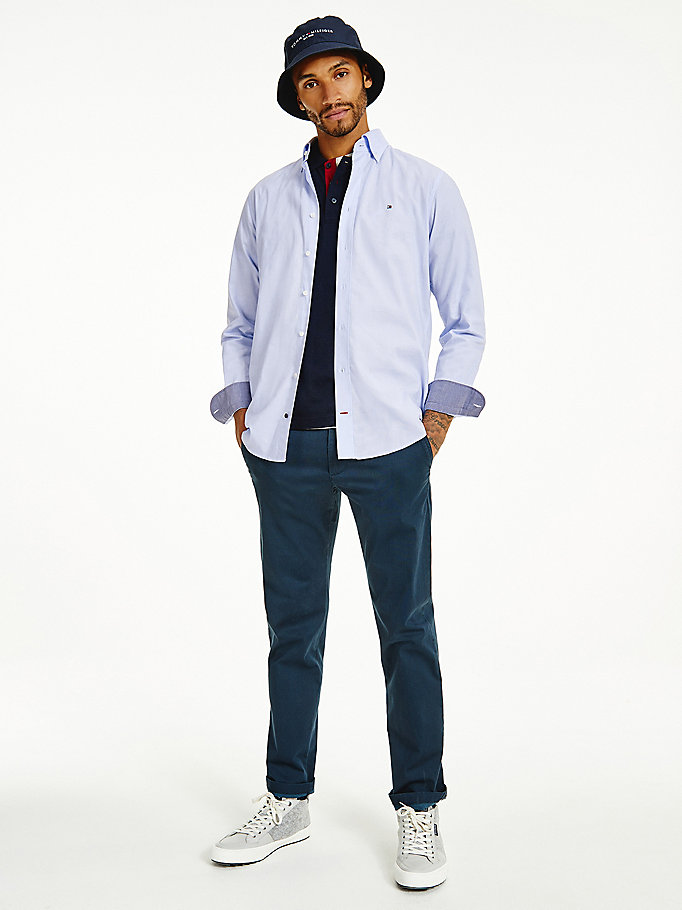 chemise oxford en coton bio bleu pour hommes tommy hilfiger